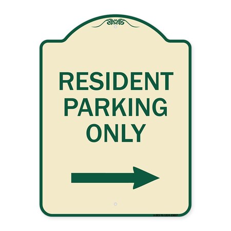 Signmission Reserved Parking Resident Parking W/ Right Arrow Heavy-Gauge Aluminum Sign, 24" x 18", TG-1824-23037 A-DES-TG-1824-23037